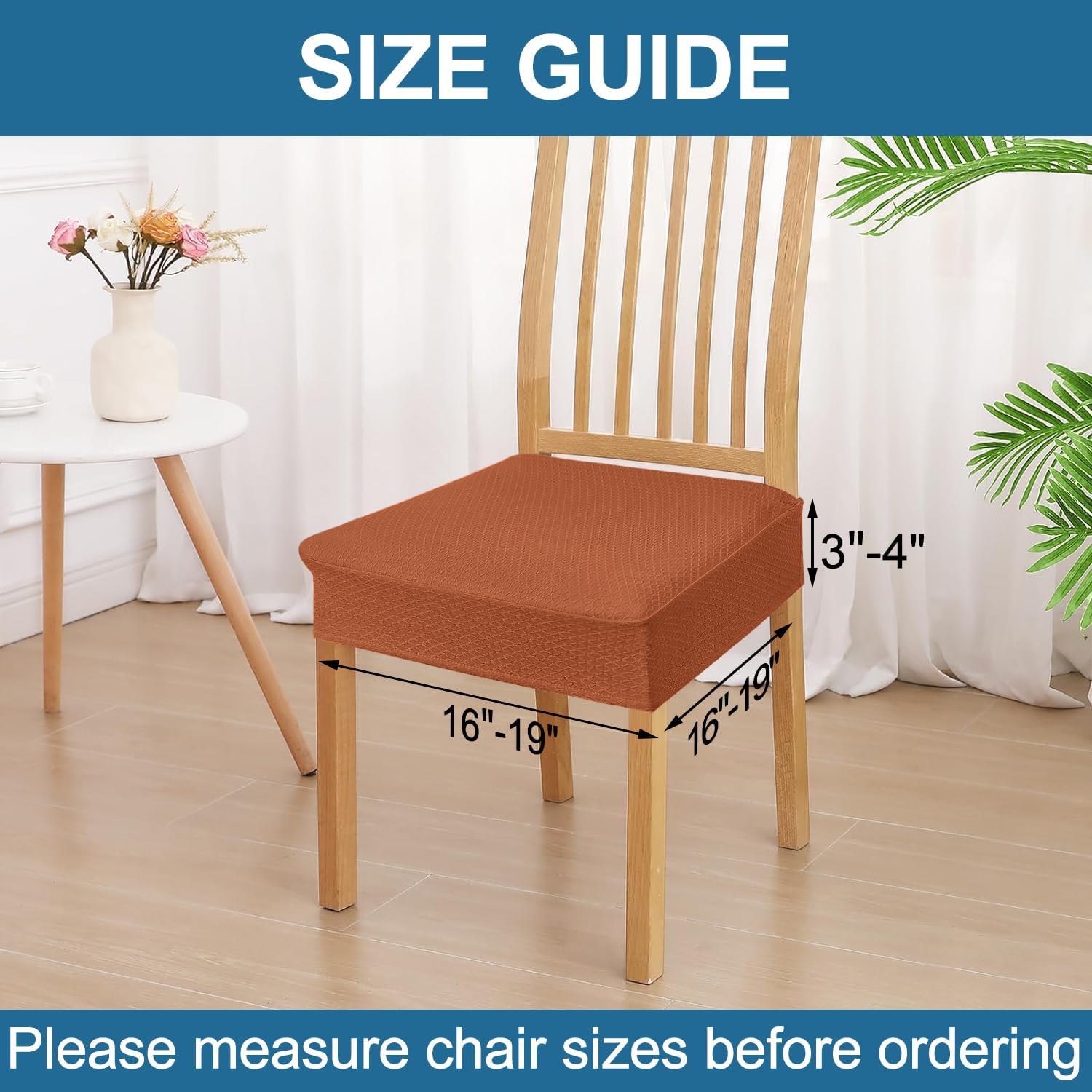 Thumbnail 1 de Smiry Waterproof Dining Chair Seat Covers, Set of 4, Rust Stretch Jacquard