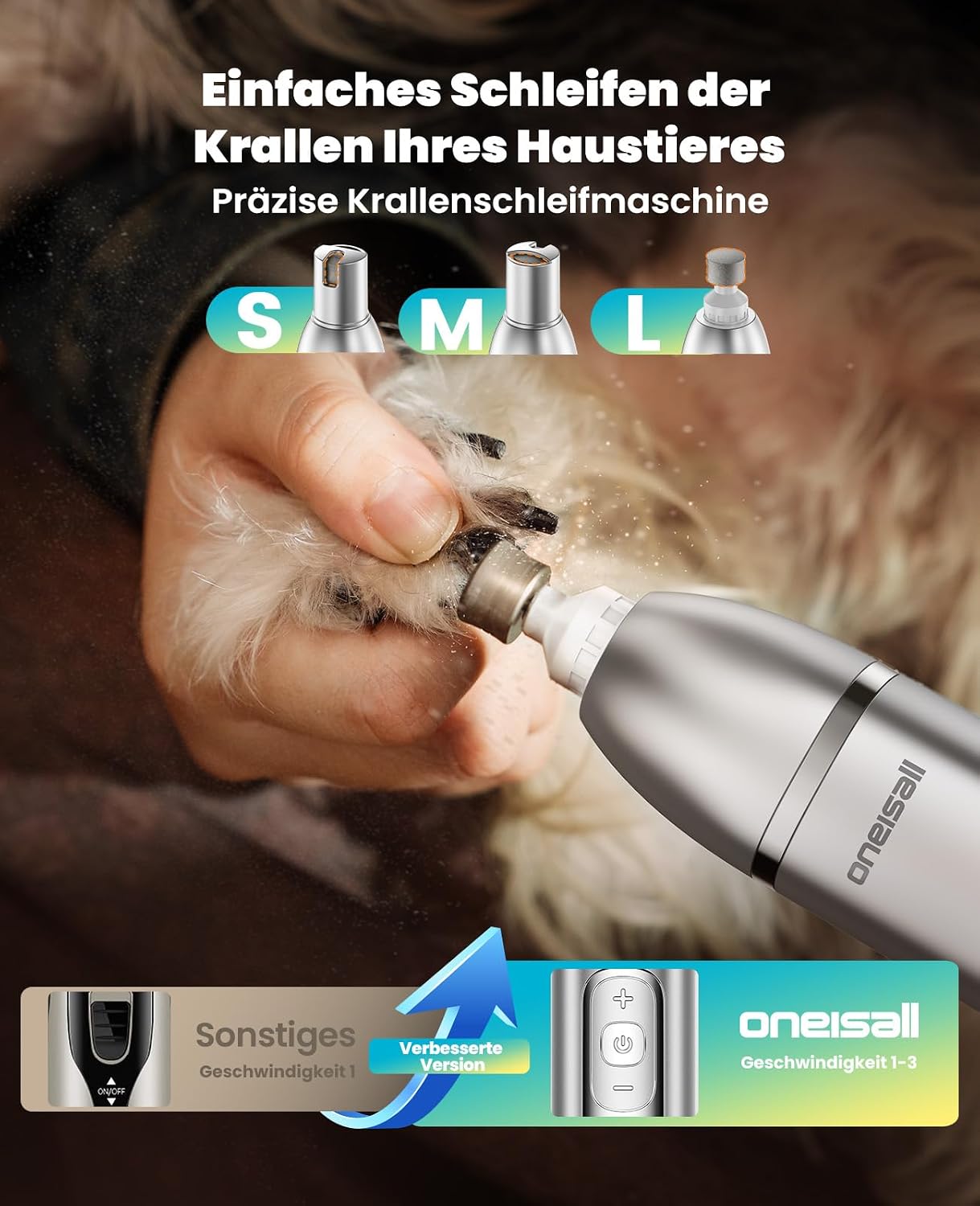 Detalle de oneisall 4 in 1 Hundeschermaschine Set – Leiser Multifunktions-Trimmer mit Nagelpflege (Silber)