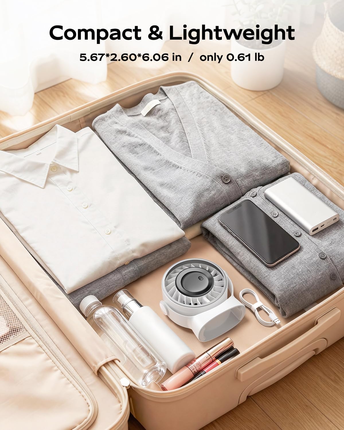 Detalle de SWEETFULL USB Desk Fan: 4-Speed Portable Personal Cooler with 360° Rotatable Head