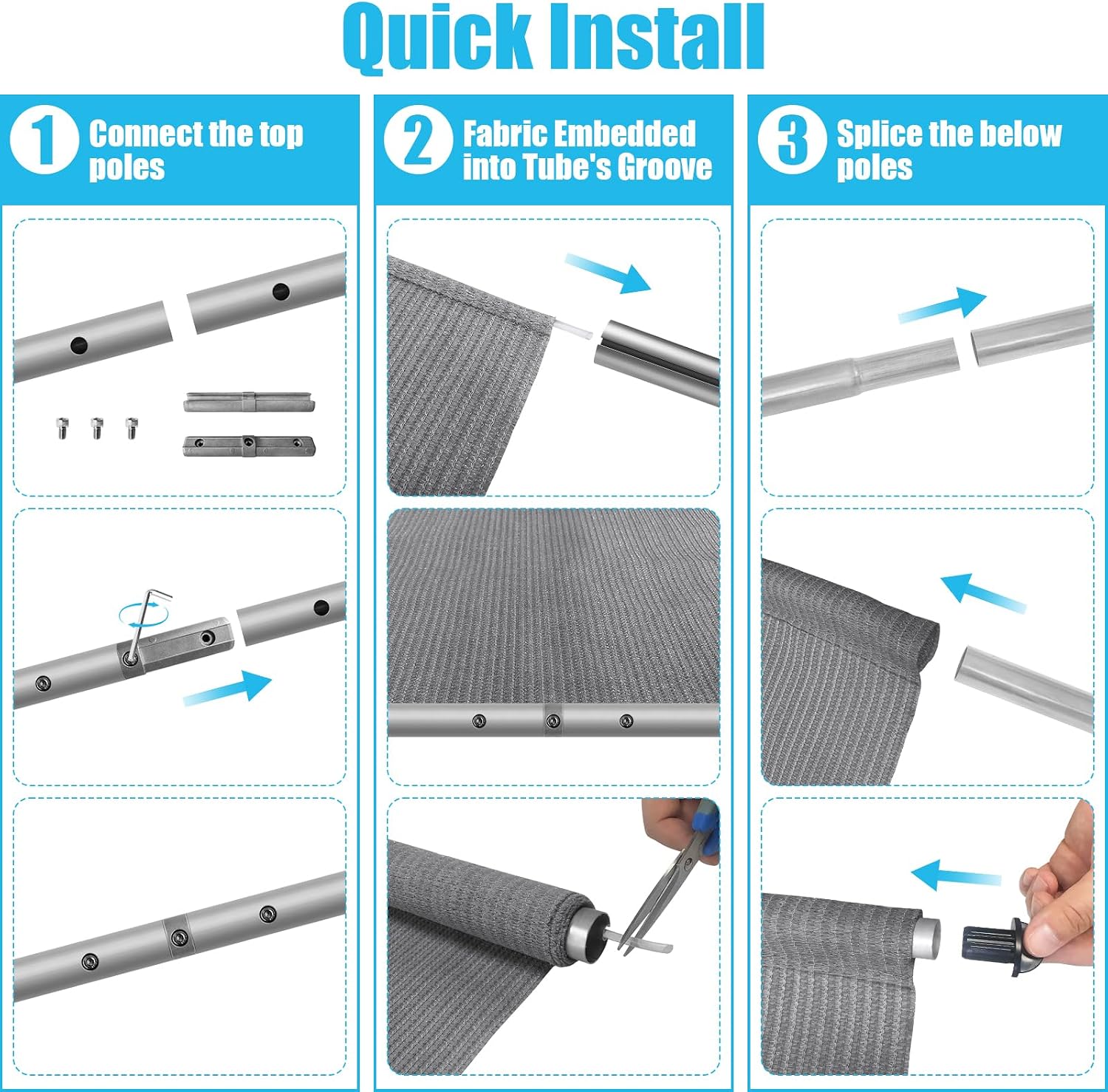 Detalle de Amagenix RC0706-05GPJ Outdoor Roller Shade, 220 GSM HDPE, Cordless, Gray