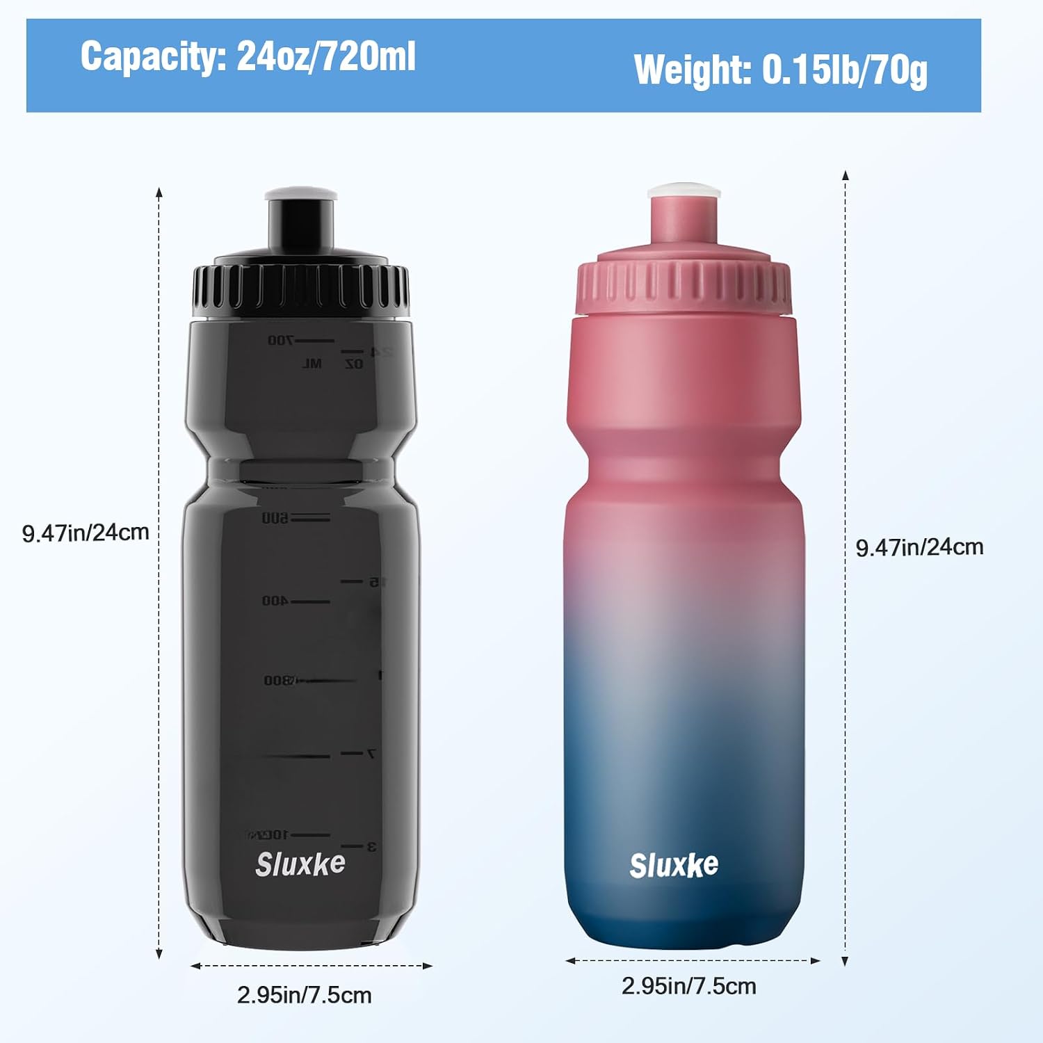 Thumbnail 4 de SLUXKE 24oz Cycling Water Bottle 2Pack 720ml