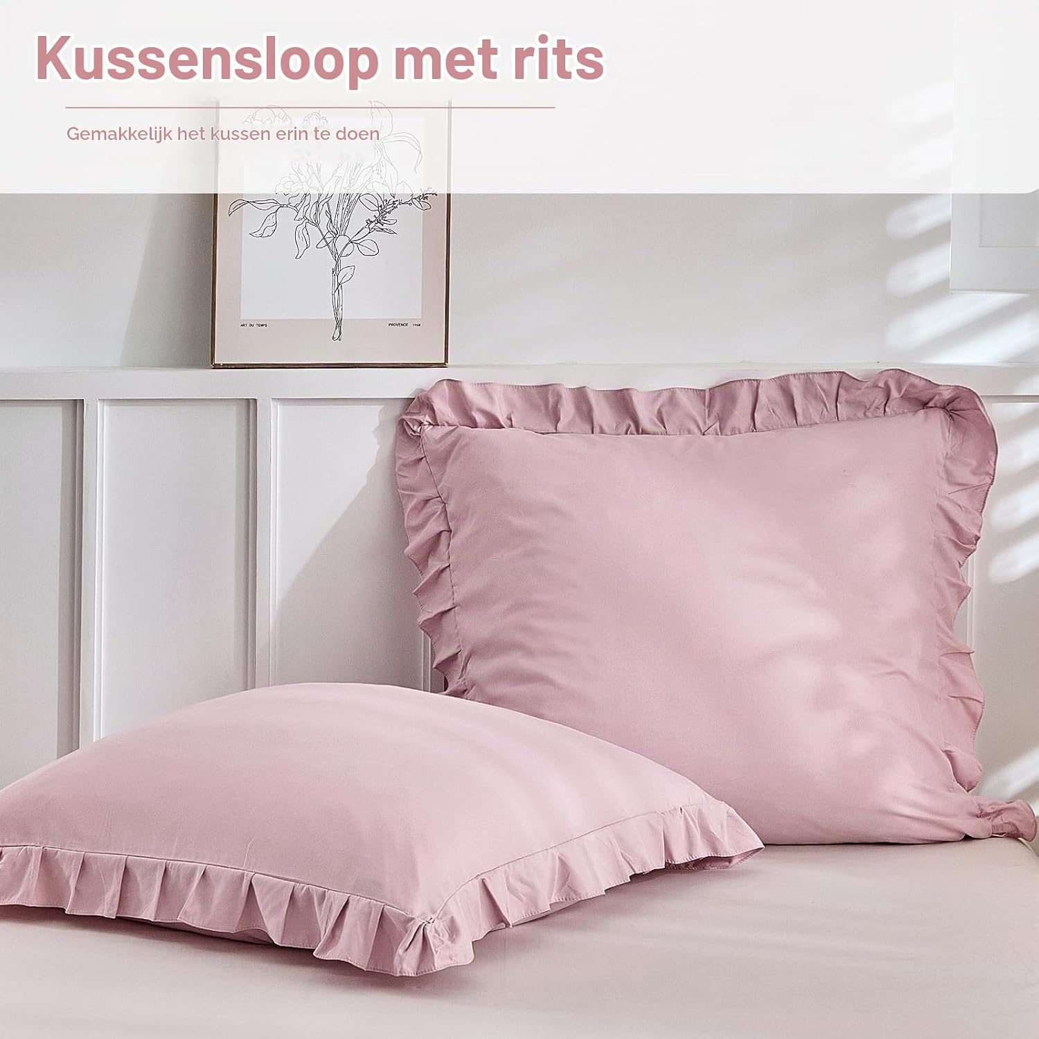 Detalle 2 de Lekesky JF-622007PK02DEM2-DECL dekbedovertrekset, roze microvezel met ruches