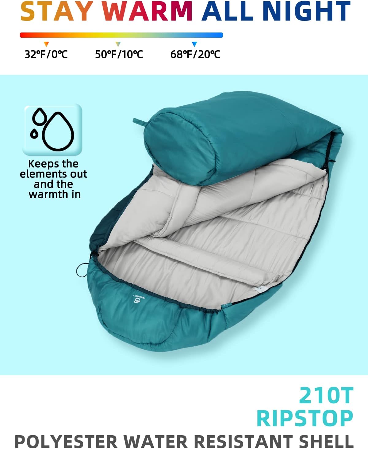 Thumbnail 2 de Bessport Mumienschlafsack –10 bis –15 °C, 4-Jahreszeiten, wasserabweisend & reißfest (bis ca. 1,62 kg)