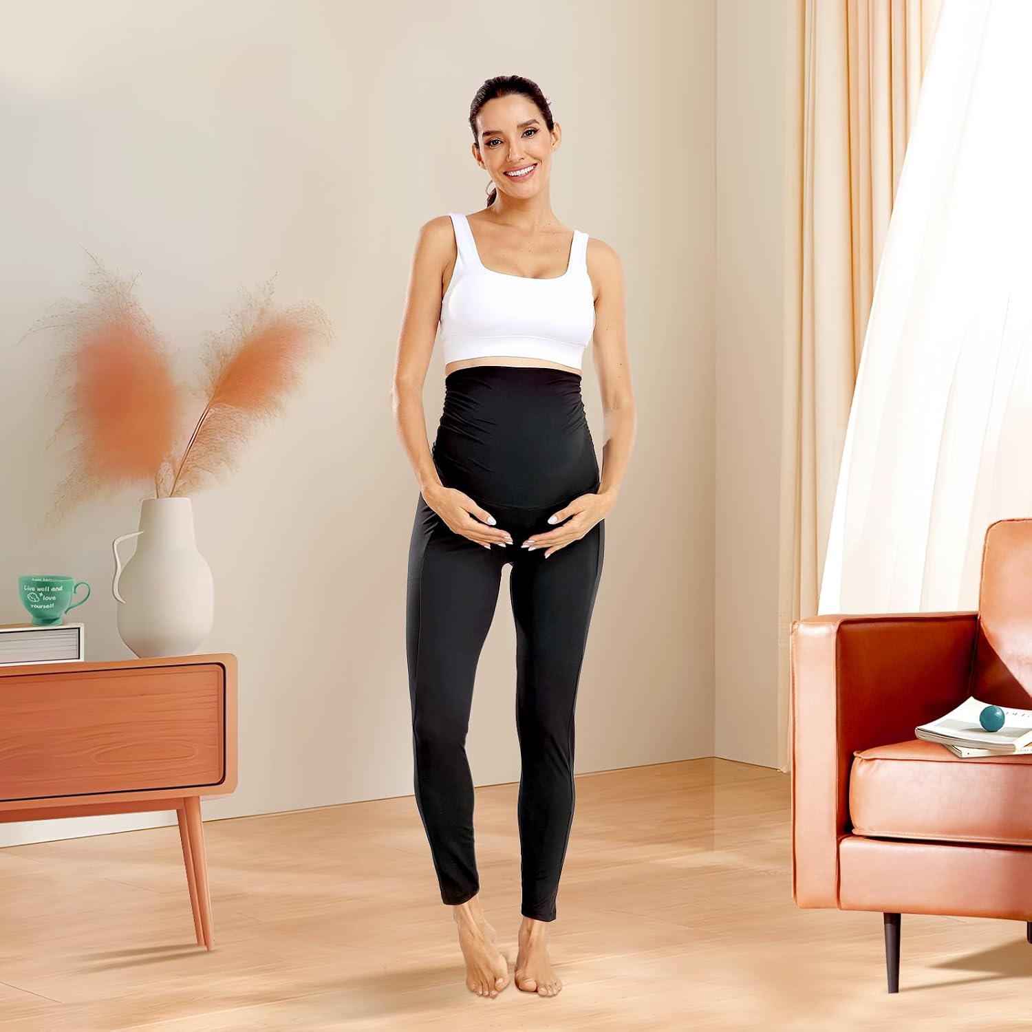 Detalle 2 de Farrobor Leggings premaman da donna con tasche e vita alta