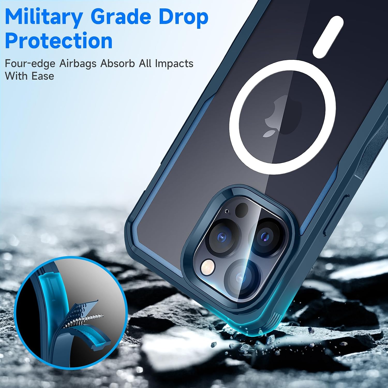 Detalle de seacosmo Magnetic iPhone 15 Pro Max Case with Privacy Screen Protector & Camera Lens Protector (Blueseacosmo)