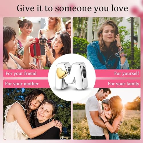 Detalle de TINSLO M Alfabeto Charms Abalorios Colgante de plata 925 para mujeres, compatible con pulseras Pandora y collares europeos