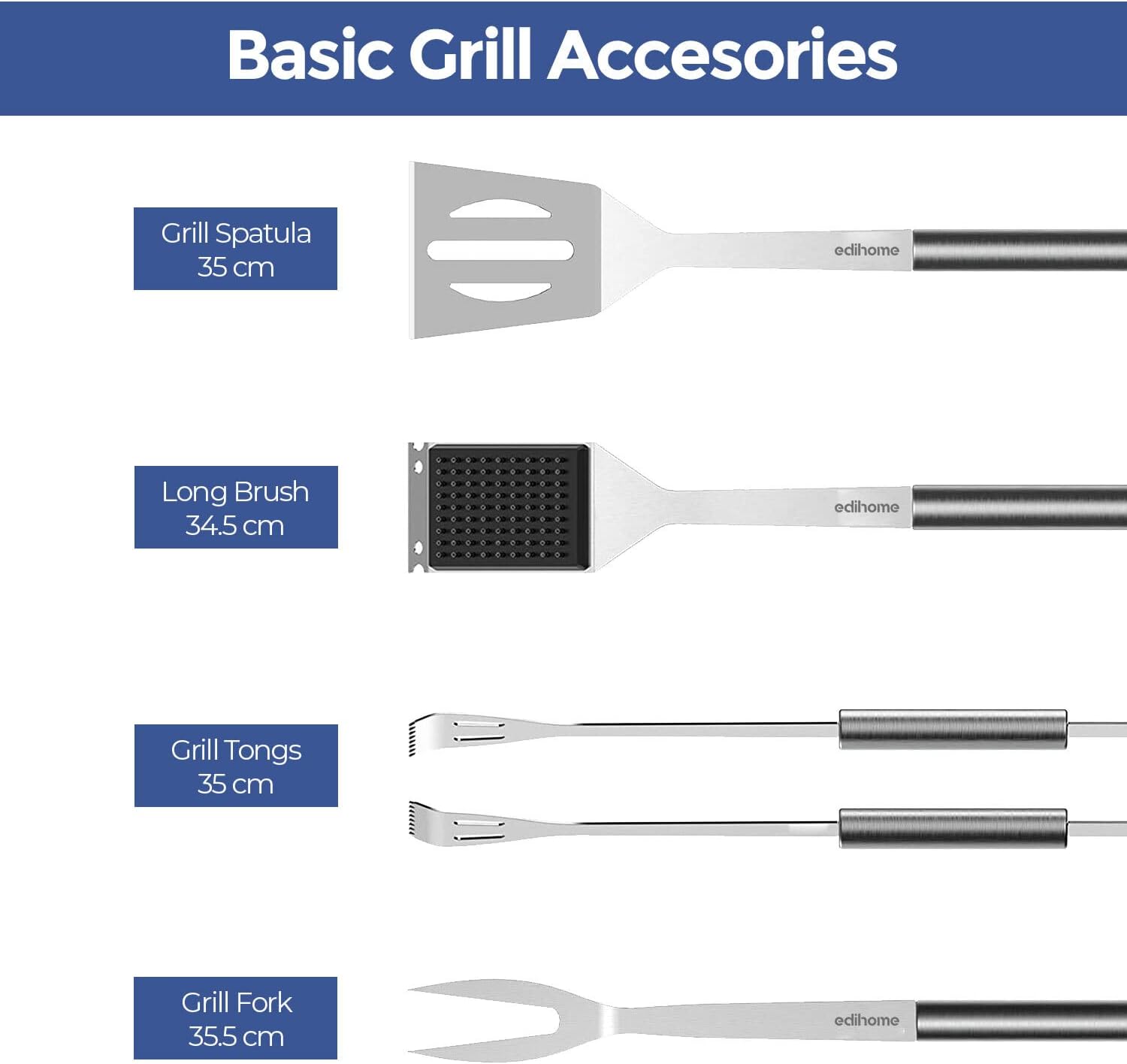 Detalle de Edihome Set Barbecue 25 pezzi con custodia in tessuto – accessori in acciaio inox