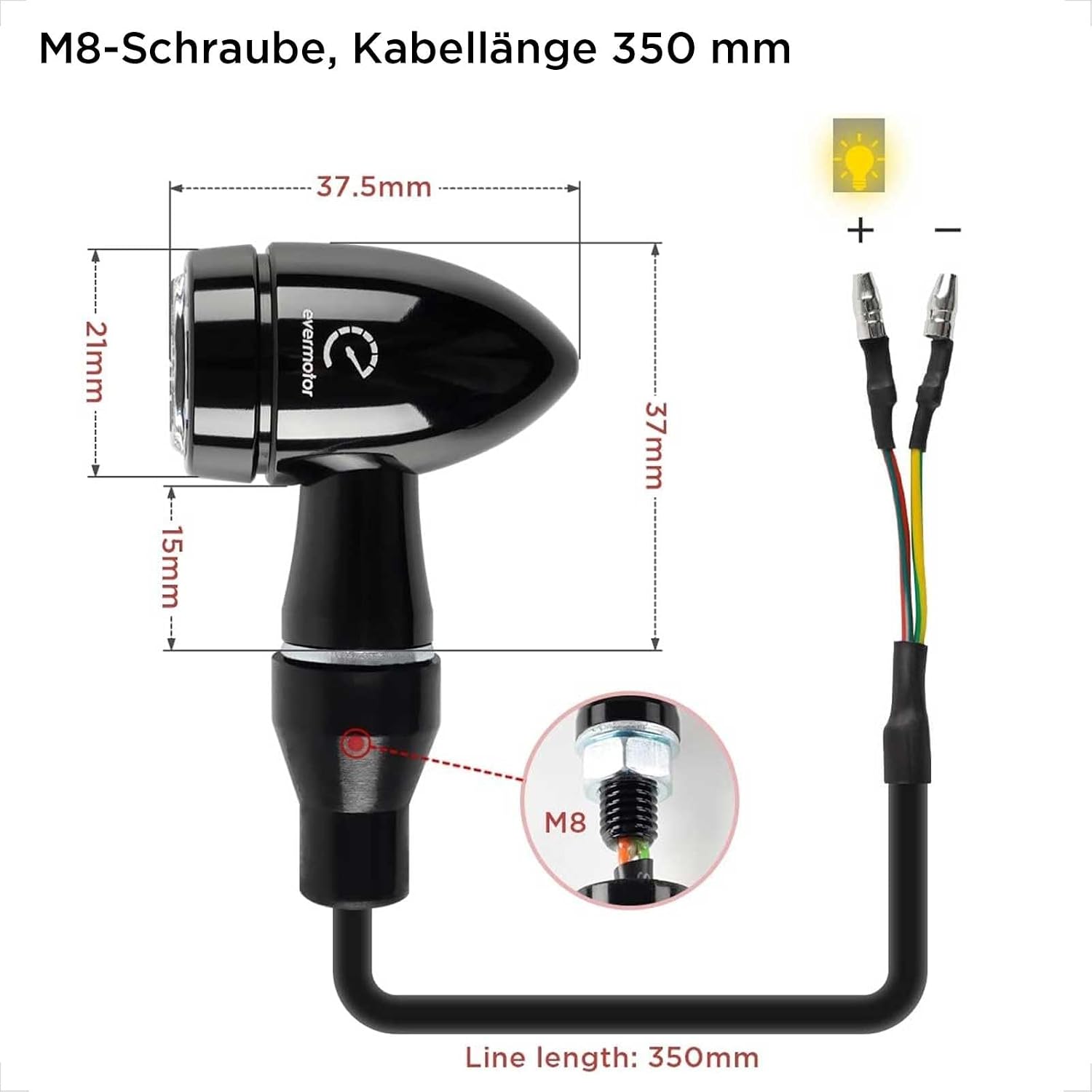Thumbnail 4 de Evermotor Universal CNC 12V LED Blinker E32 – 2 Stück, Mini Bullet Aluminium, IP67, E32 genehmigt