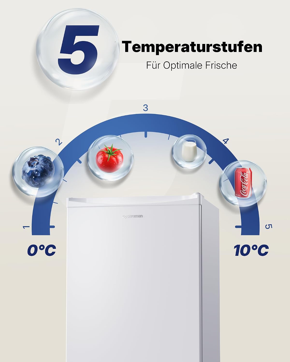 Detalle de Upstreman 91L Kleiner Kühlschrank mit Gefrierfach – kompakt, leise und energieeffizient