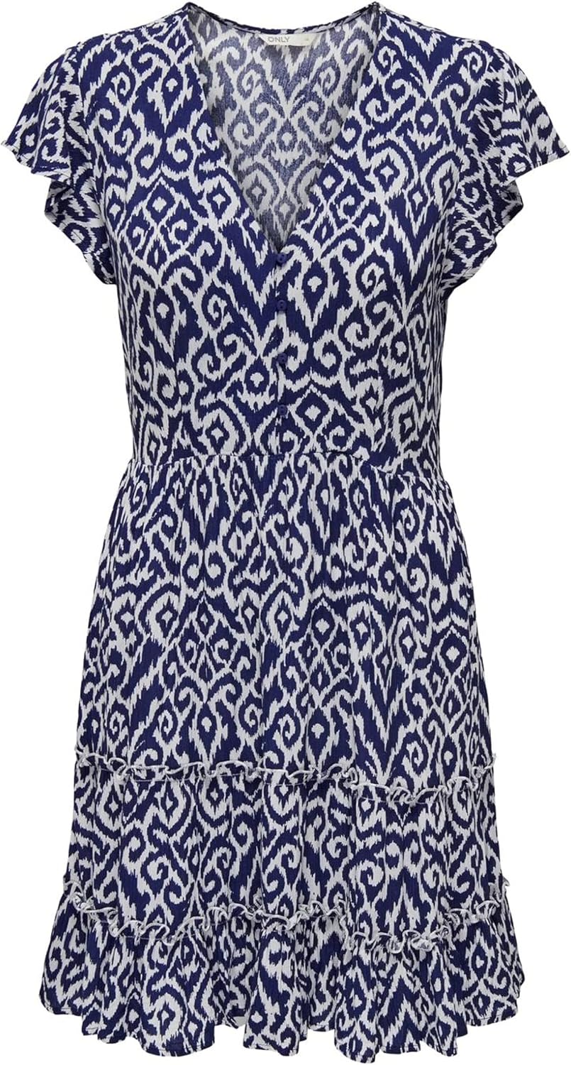Detalle 1 de ONLY Onlclaudette Life SS Mini Dress WVN Noos – Robe courte à volants et col en V