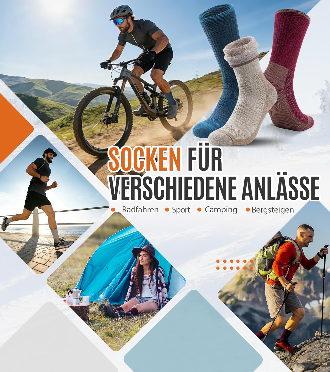 Thumbnail 5 de TANSTC Merino Wandersocken Sommer – atmungsaktive Trekkingsocken mit Polsterung (3 Paar)