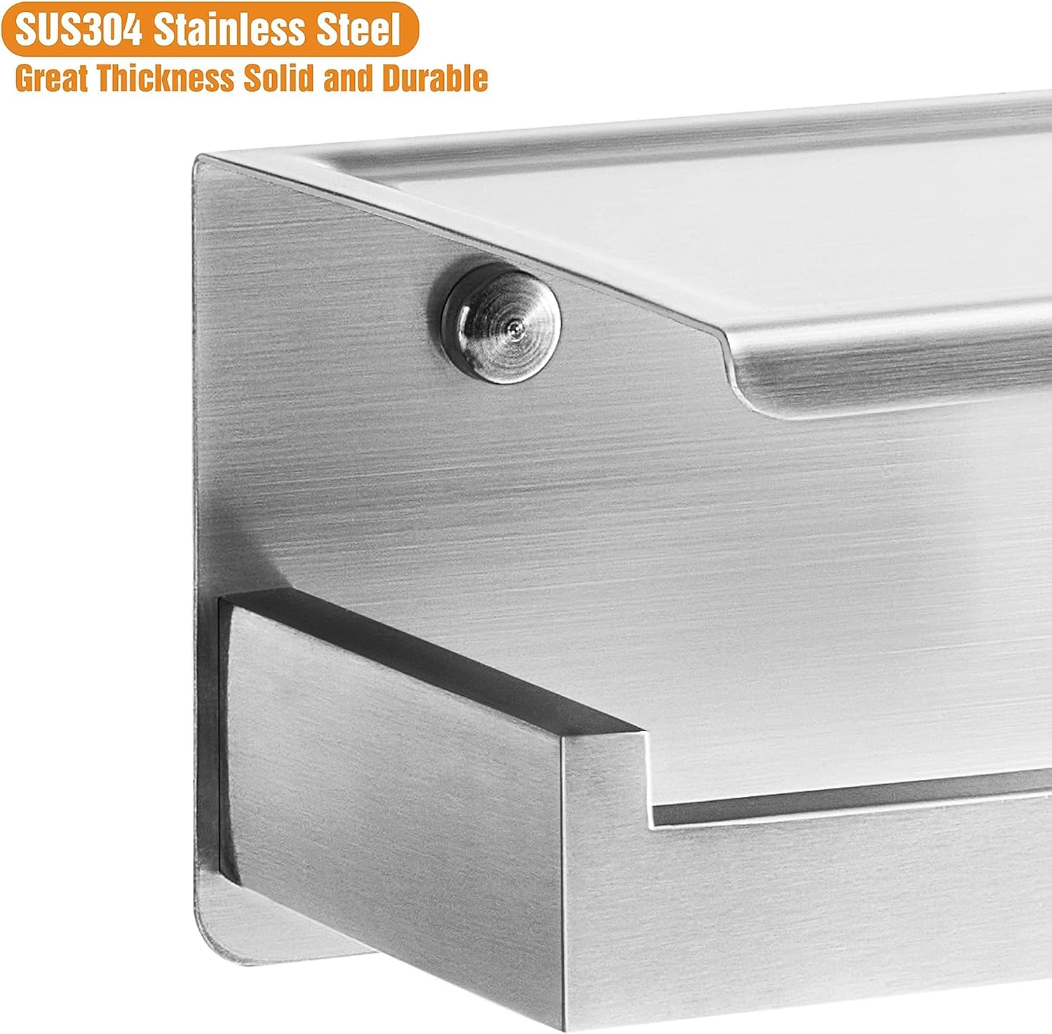 Thumbnail 4 de HITSLAM Toilettenpapierhalter ohne Bohren mit Ablage (selbstklebend, Edelstahl SUS304, silber)