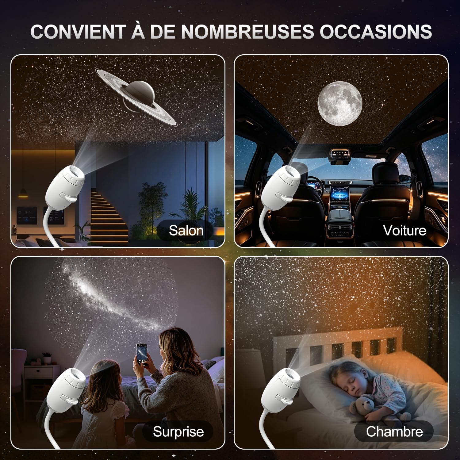 Detalle de Eroshoo XC1483 sterrenhemelprojector met 3 dia’s, USB en 360° instelbaar