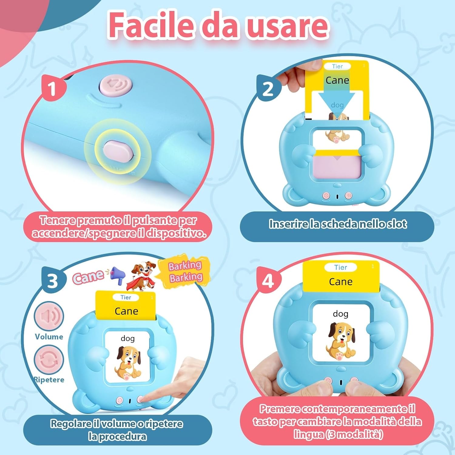 Thumbnail 3 de AHJ 510 Parole Schede Talking Flash Cards: set bilingue italiano-inglese per bambini (Blu)
