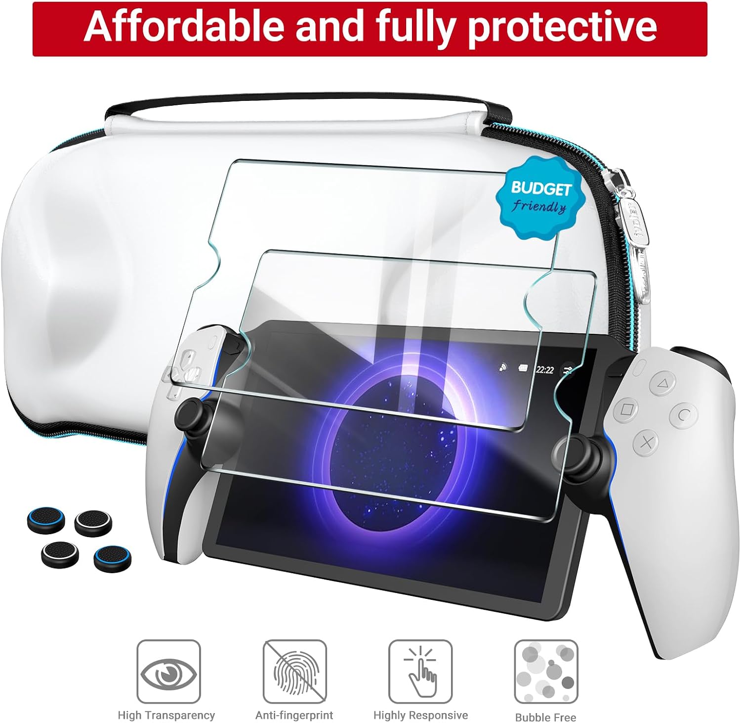 Detalle de iVoler: Custodia rigida con ricarica integrata per PlayStation Portal + 2 Pellicole in vetro temperato