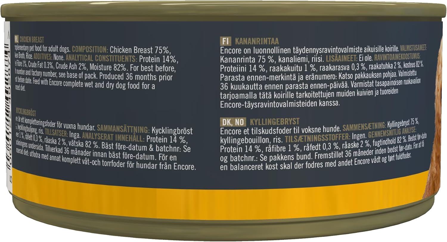 Detalle de Encore 100% Cibo Umido Naturale Premium per Cani e Gatti Adulti, Petto di Pollo in Brodo – Confezione da 16 Barattoli da 156 g