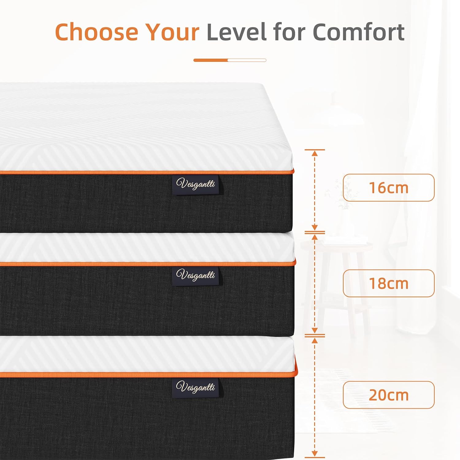 Detalle 1 de Vesgantti 20CM Gel Memory Foam Single Mattress