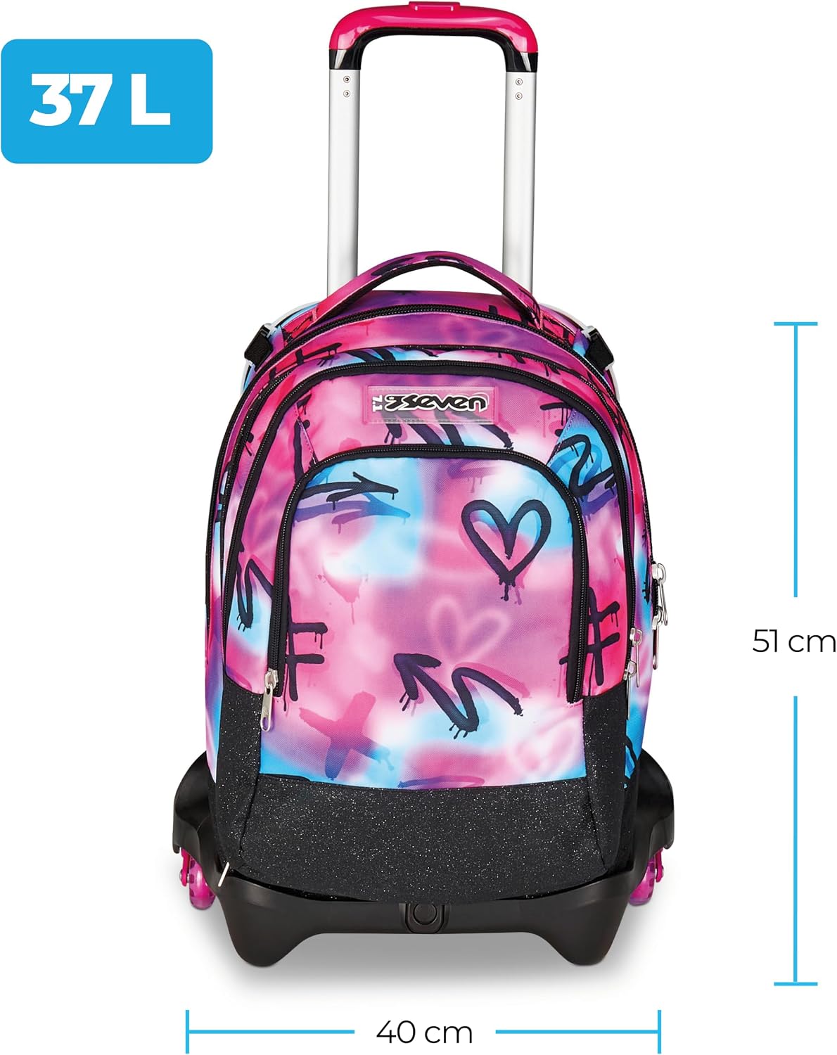 Detalle de Seven Zaino Trolley Scuola Elementare Bambina: versatilità tre ruote con zaino staccabile