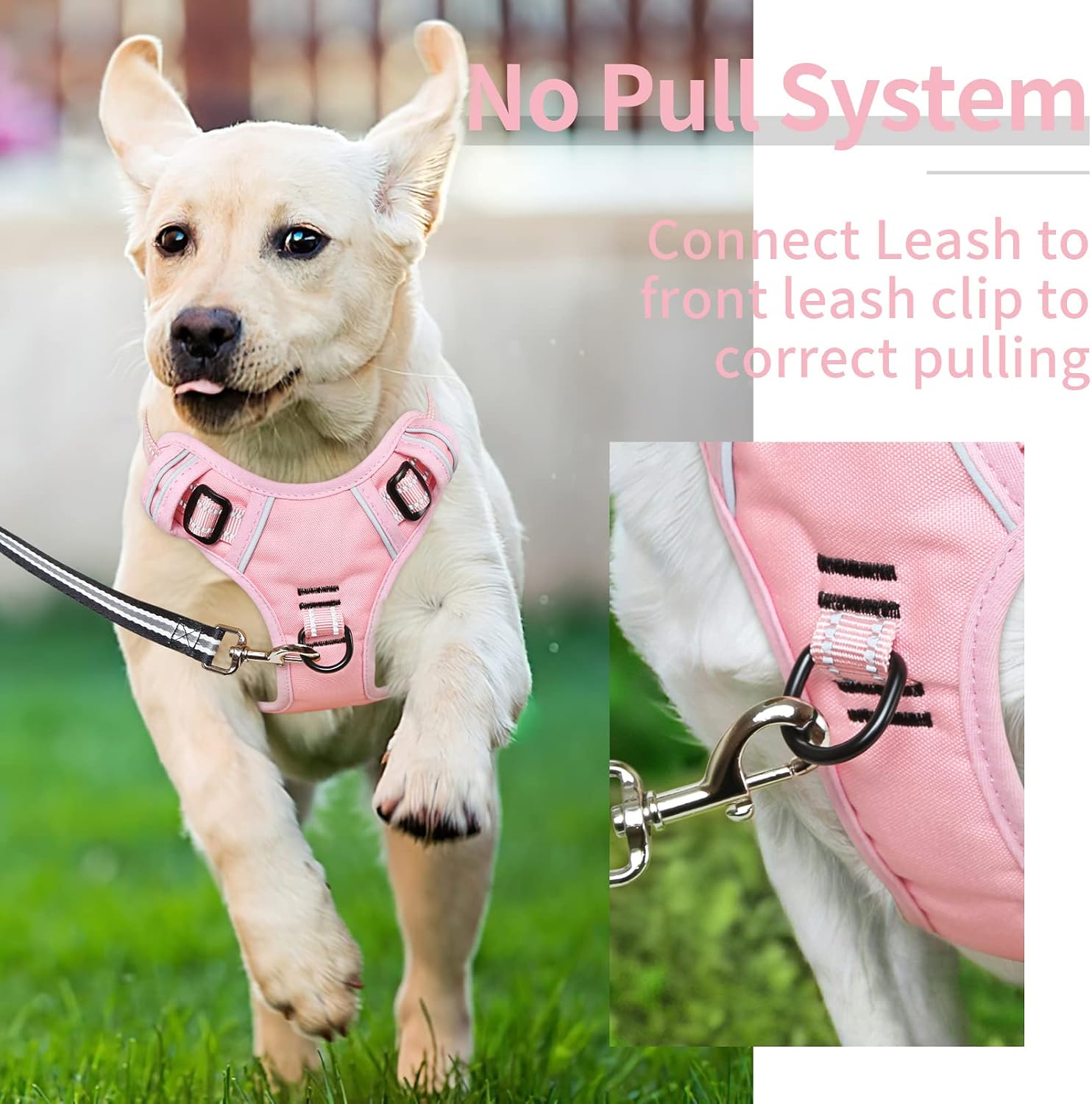 Detalle 2 de HEELE No-Pull Hundegeschirr – verstellbar, atmungsaktiv, reflektierend, Pink, Größe M