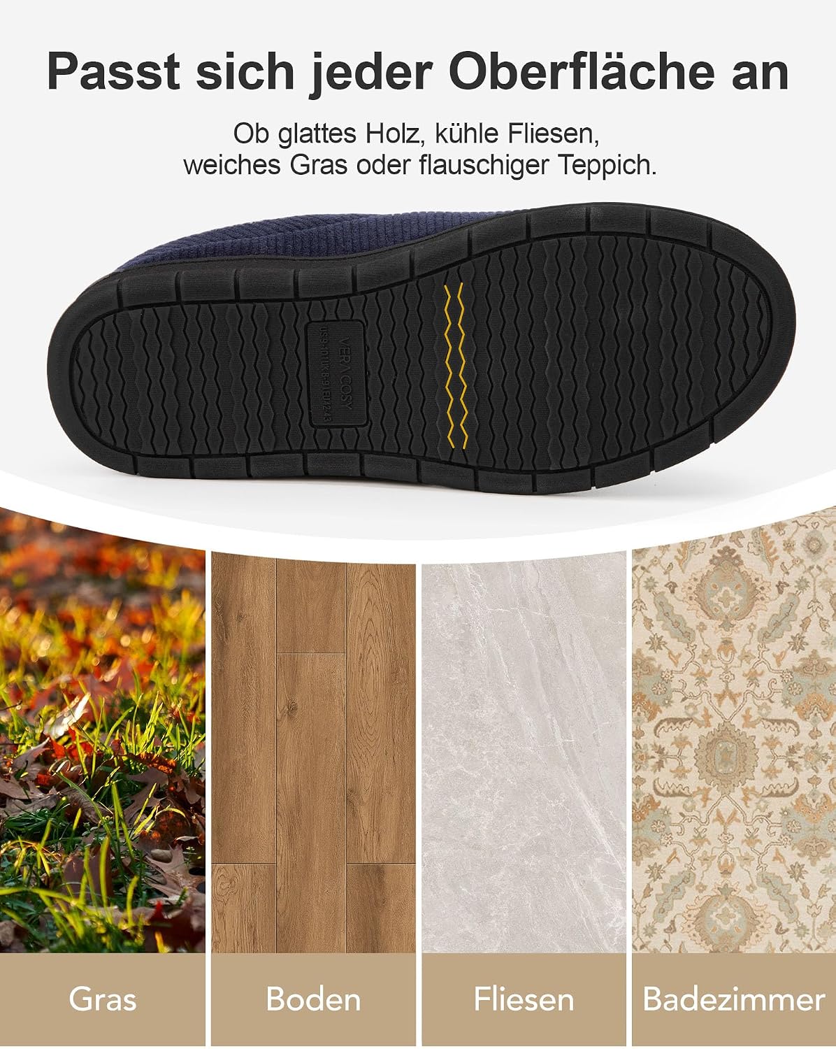 Thumbnail 4 de VeraCosy Herren Cord Mokassin Hausschuhe Memory Foam