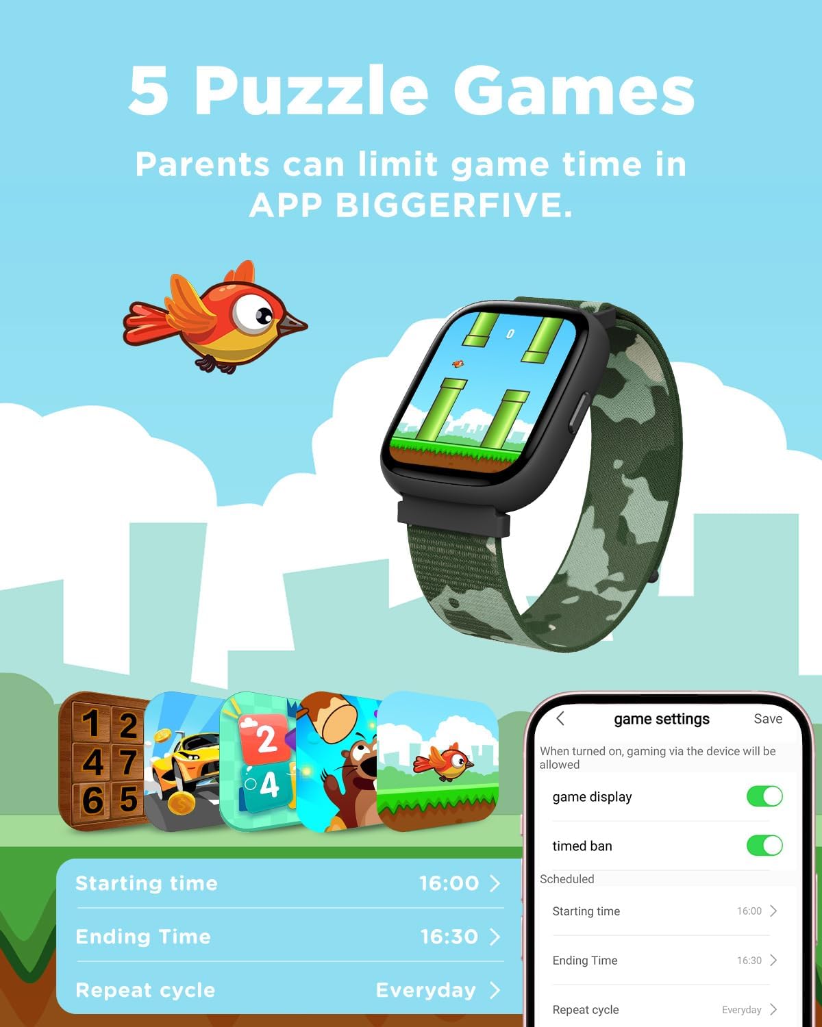 Thumbnail 5 de BIGGERFIVE Kids Smart Watch 1.8" fitness watch