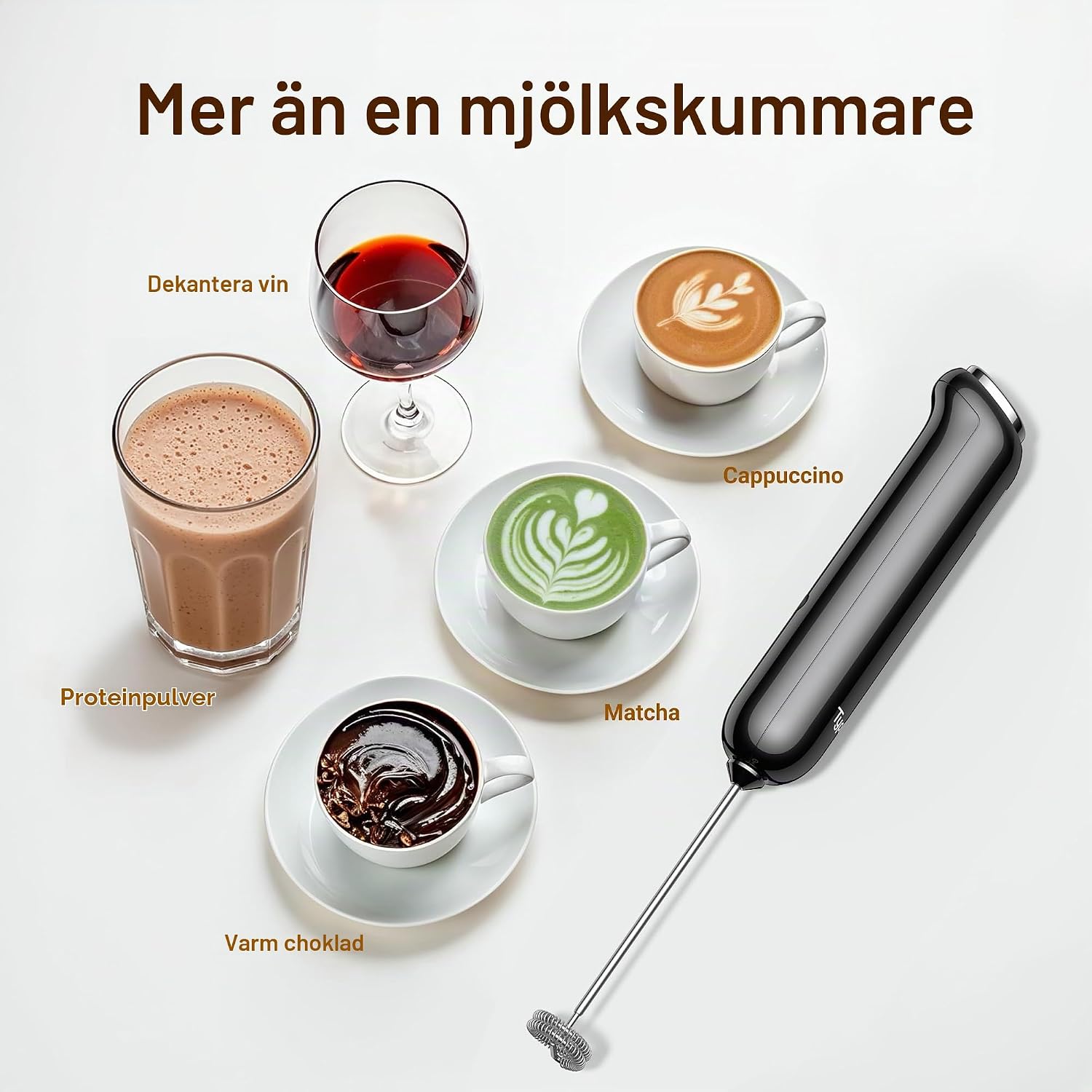 Detalle de Typhur InstaWhisk MF04 elektrisk mjölkskummare med USB-C och variabel hastighet