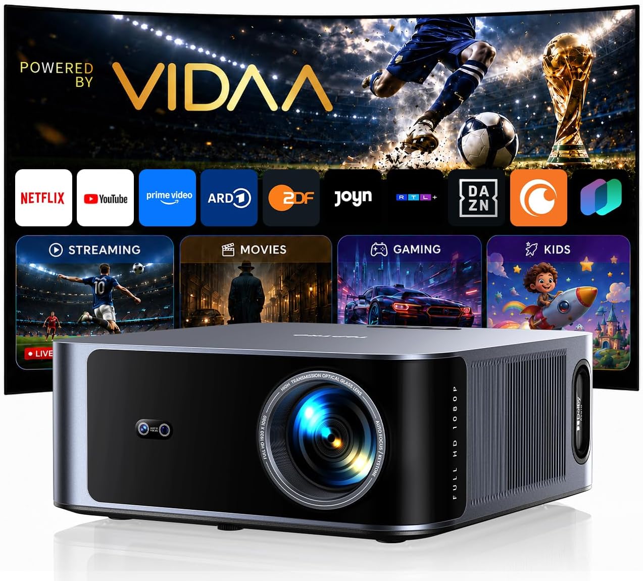 Detalle de Beamer 4K mit VIDAA OS – 2000 ANSI Lumen, Netflix-kompatibel, Dolby Audio und HDR10