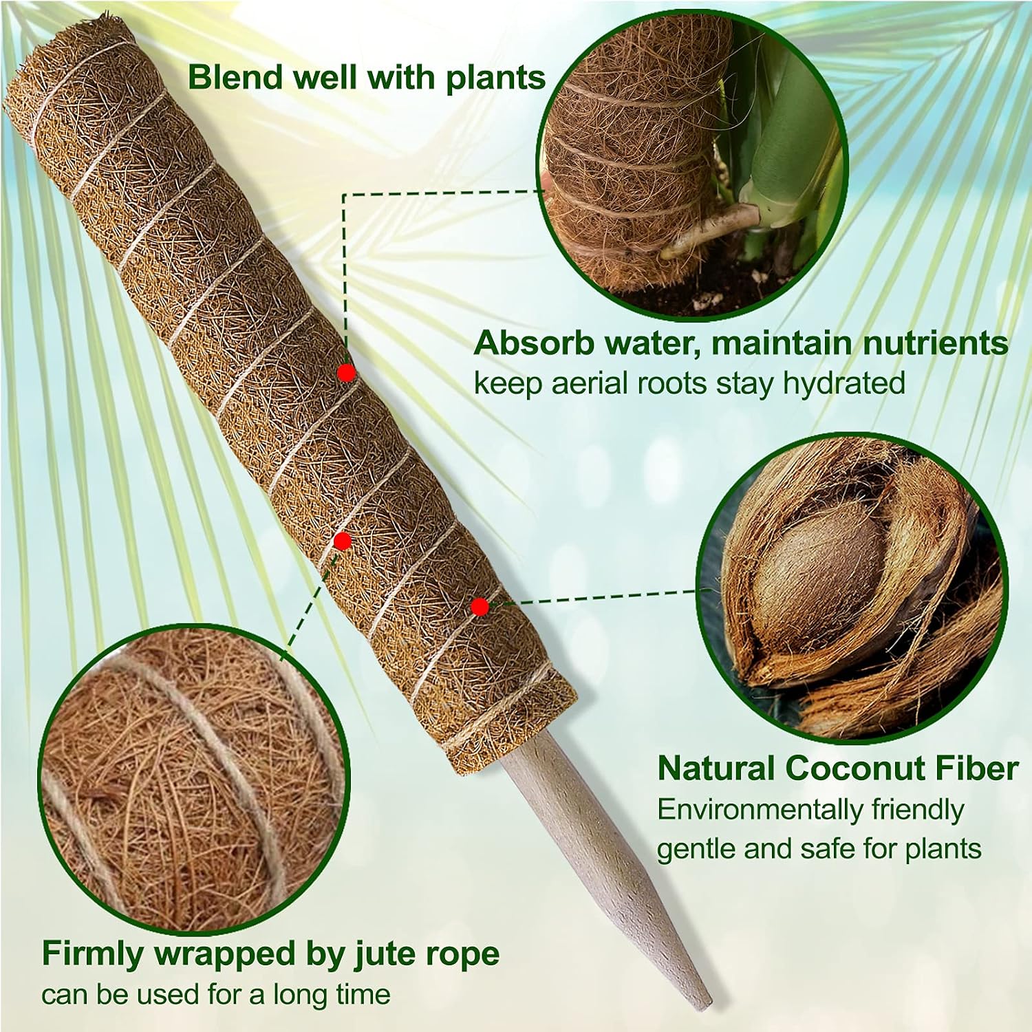Detalle de Fabulas Moss Pole 58.7-Inch Coir Plant Support Set, 5-Pack with PVC Core
