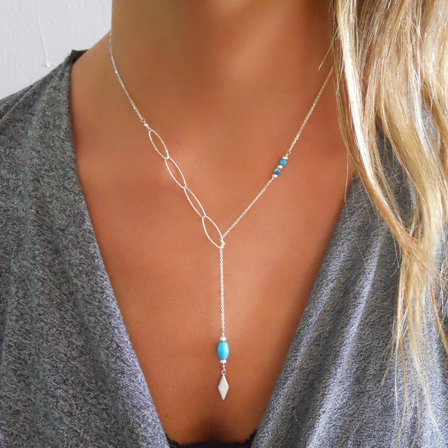 Thumbnail 1 de Annika Bella Silver Turquoise Beaded Y Necklace for Women