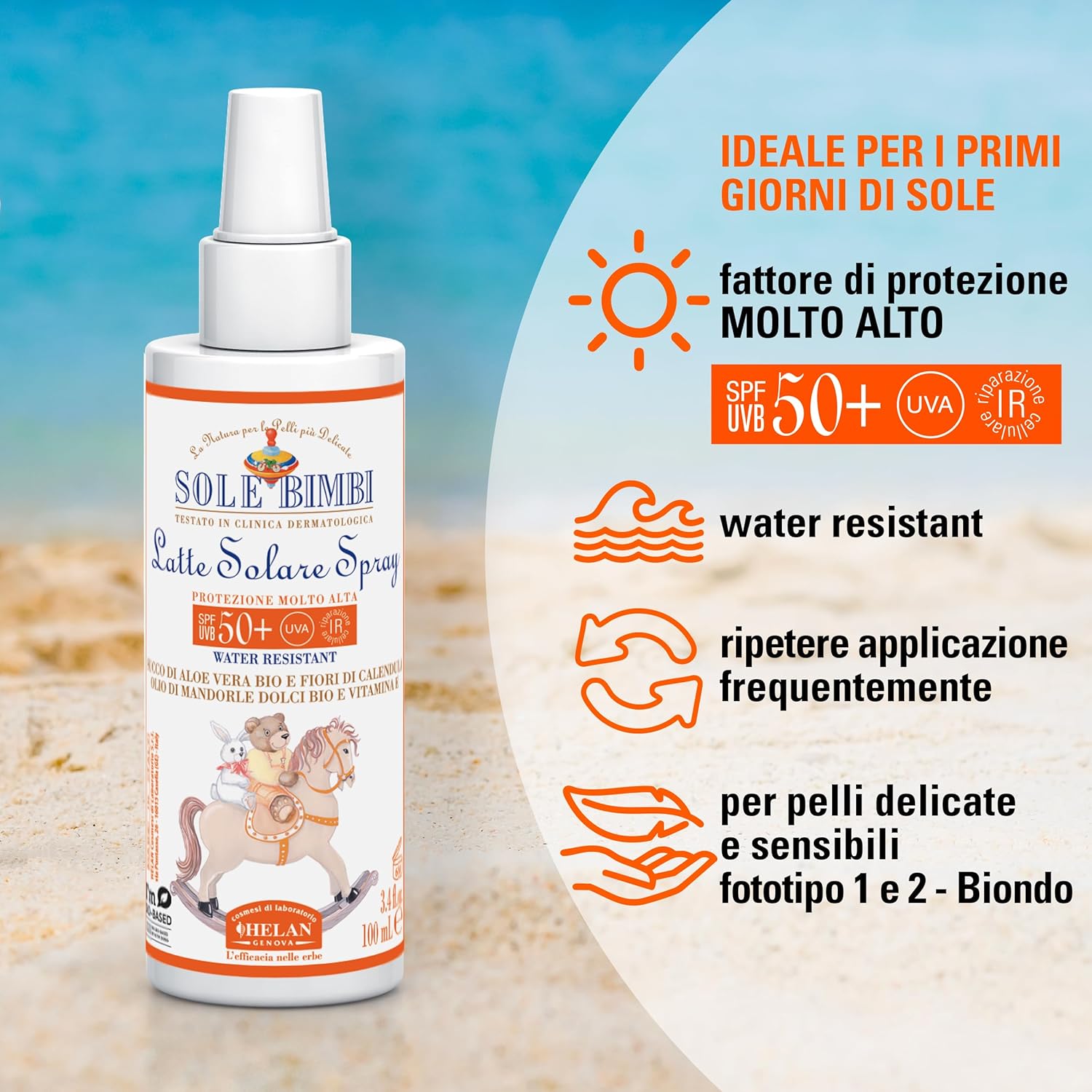 Detalle 2 de Helan Sole Bimbi SPF50+ Fluide Spray Enfants et Bébés – Hydratant et Protecteur, 100 ml