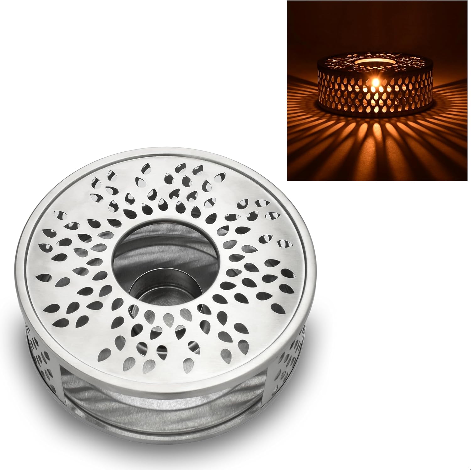 Detalle de Creano 412 Standard Stainless Steel theepotwarmer van RVS met waxinelichthouder