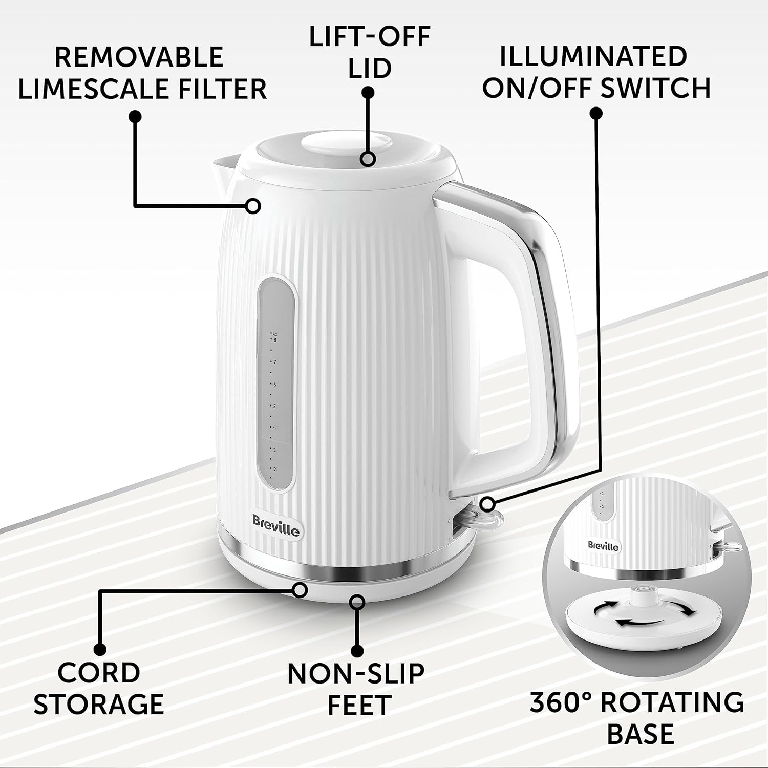 Detalle de Breville Bold White Electric Kettle (VKT257) | 1.7L fast boil kettle with 3kW power