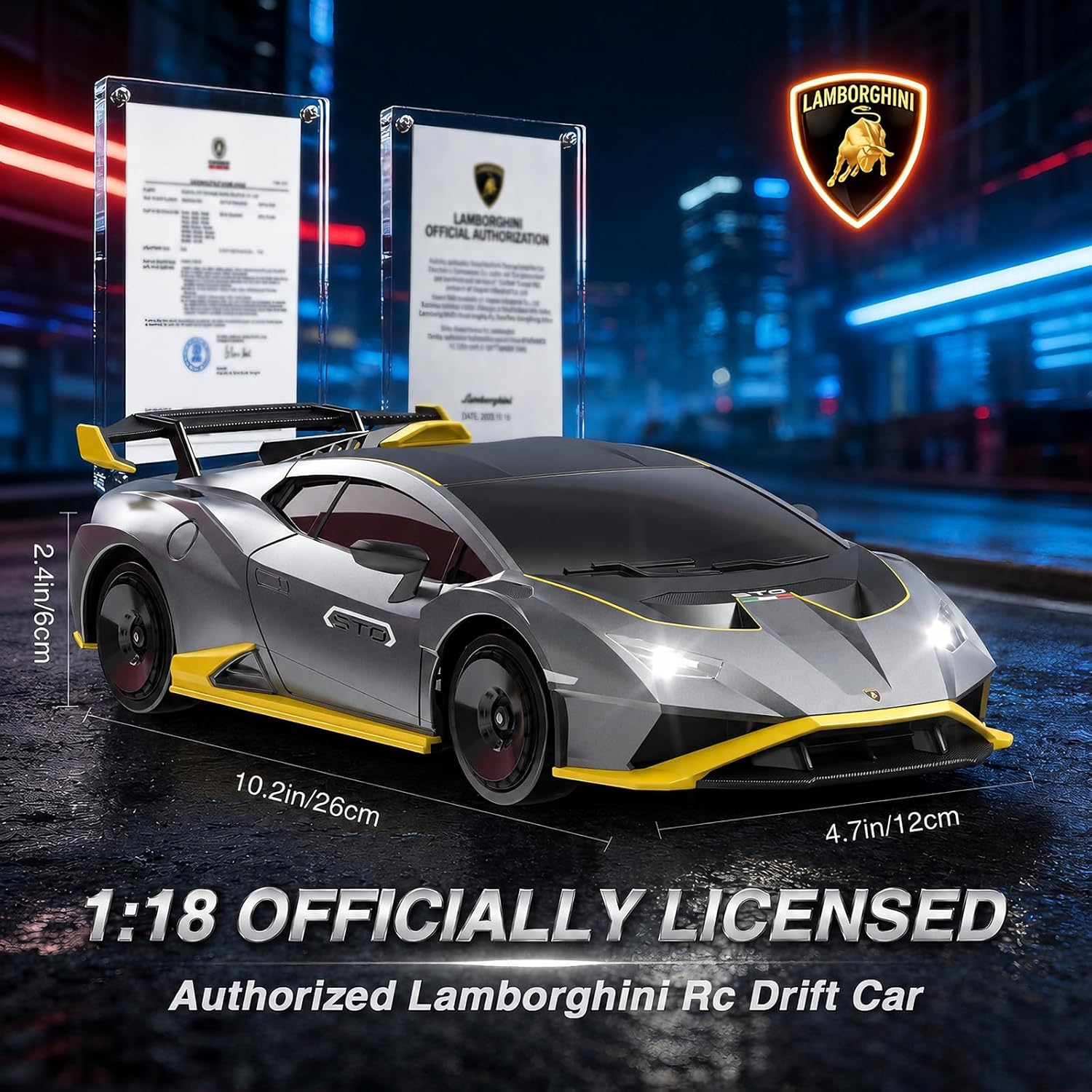 Detalle 2 de Lamborghini RC Drift Car 1:18 4WD – high-speed remote control drift car with proportional throttle and LEDs