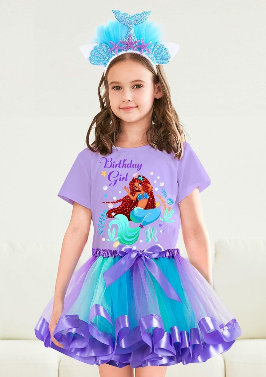 Thumbnail 1 de Doctor Unicorn Birthday Girls Mermaid Outfit Set: Mermaid Skirt Dress, T‑shirt, Headband & Satin Sash