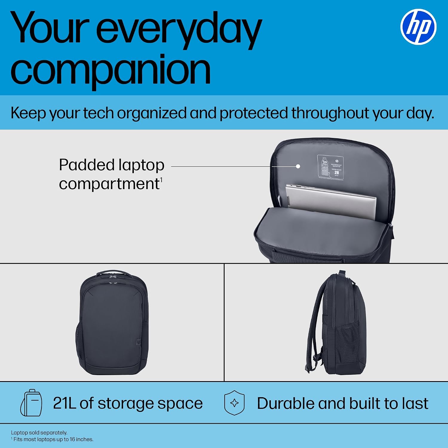 Detalle de HP Everyday 16-inch Laptop Backpack with Recycled Materials