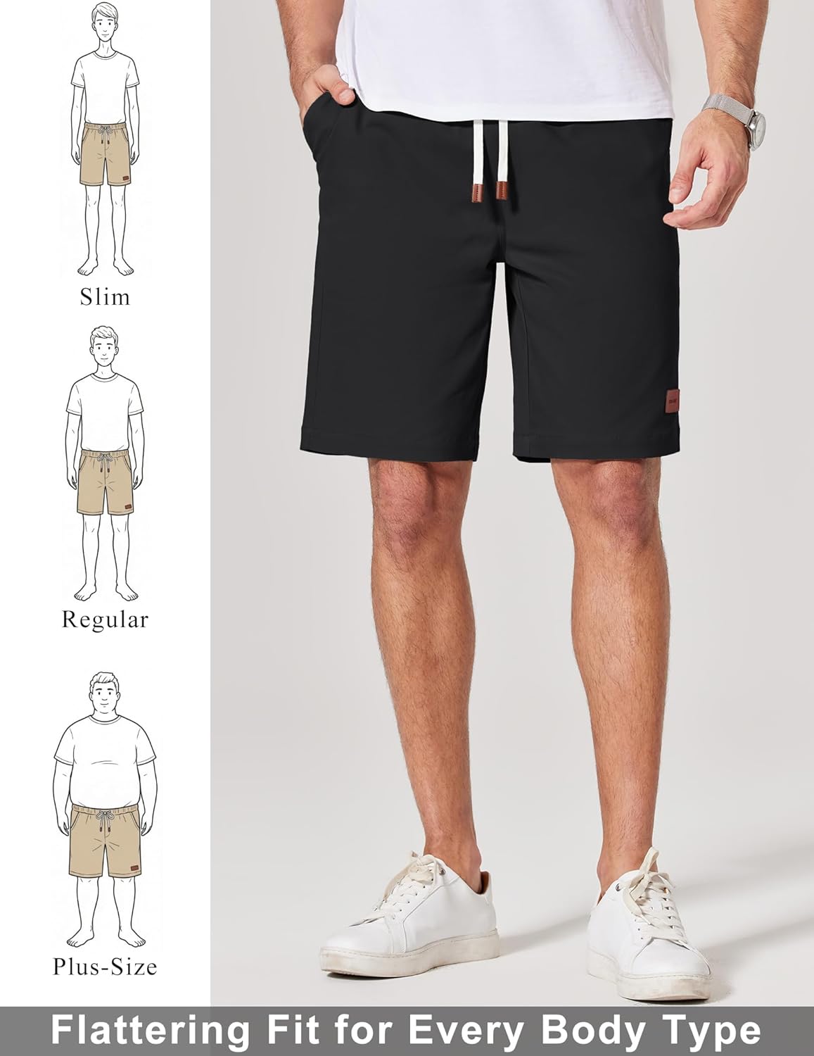 Detalle 2 de COOFANDY Men's Cotton Chino Shorts 9 Inch: Casual Comfort with Practical Pockets