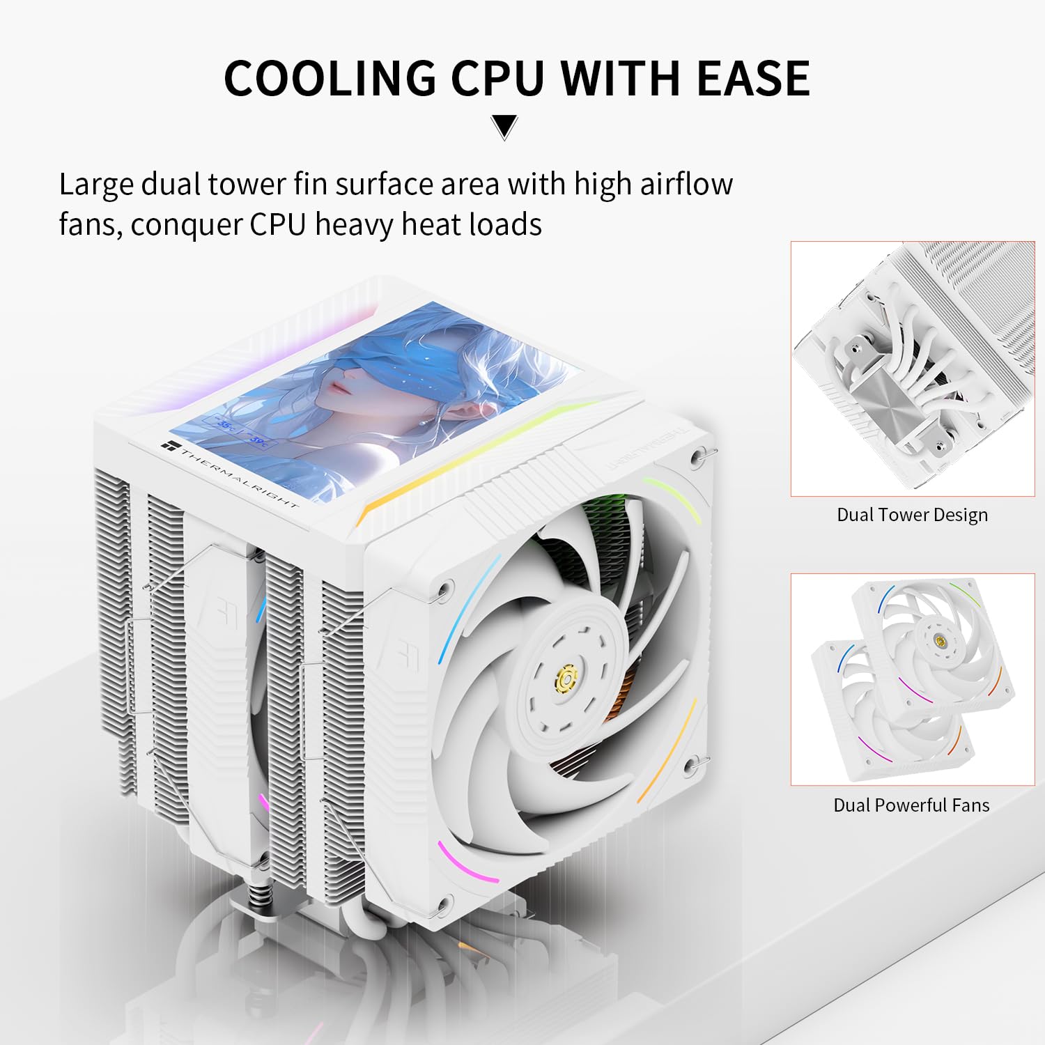 Detalle 2 de Thermalright Peerless Assassin 120 Vision MAX ARGB White CPU Cooler with 5-Inch IPS Display