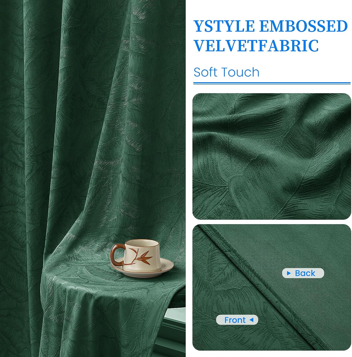 Thumbnail 3 de Ystyle Rideaux Occultant Thermique Velours Lot de 2 – 140x225 cm, Vert Foncé