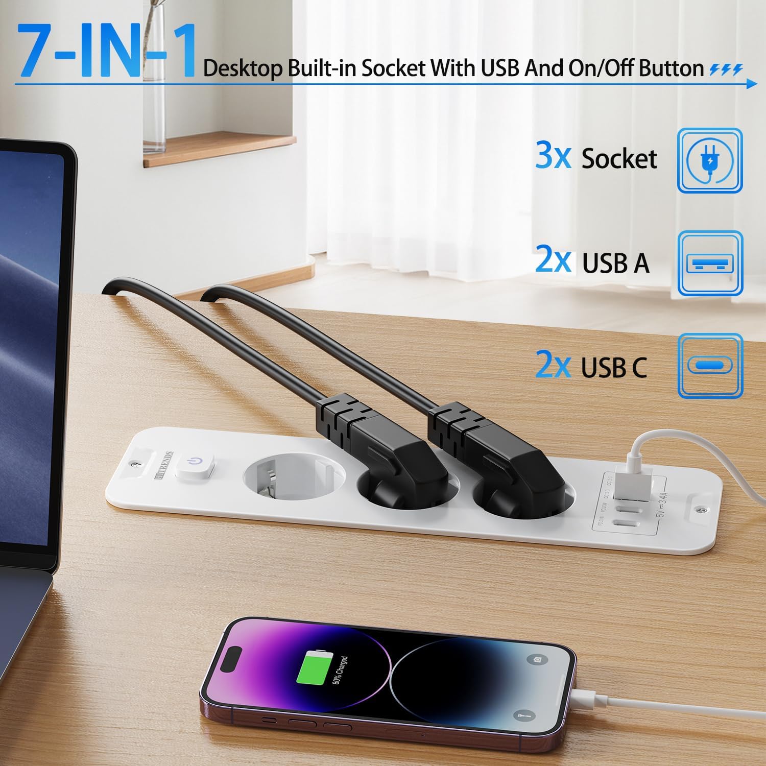 Detalle 2 de Versenkbare Steckdose mit USB 7‑in‑1