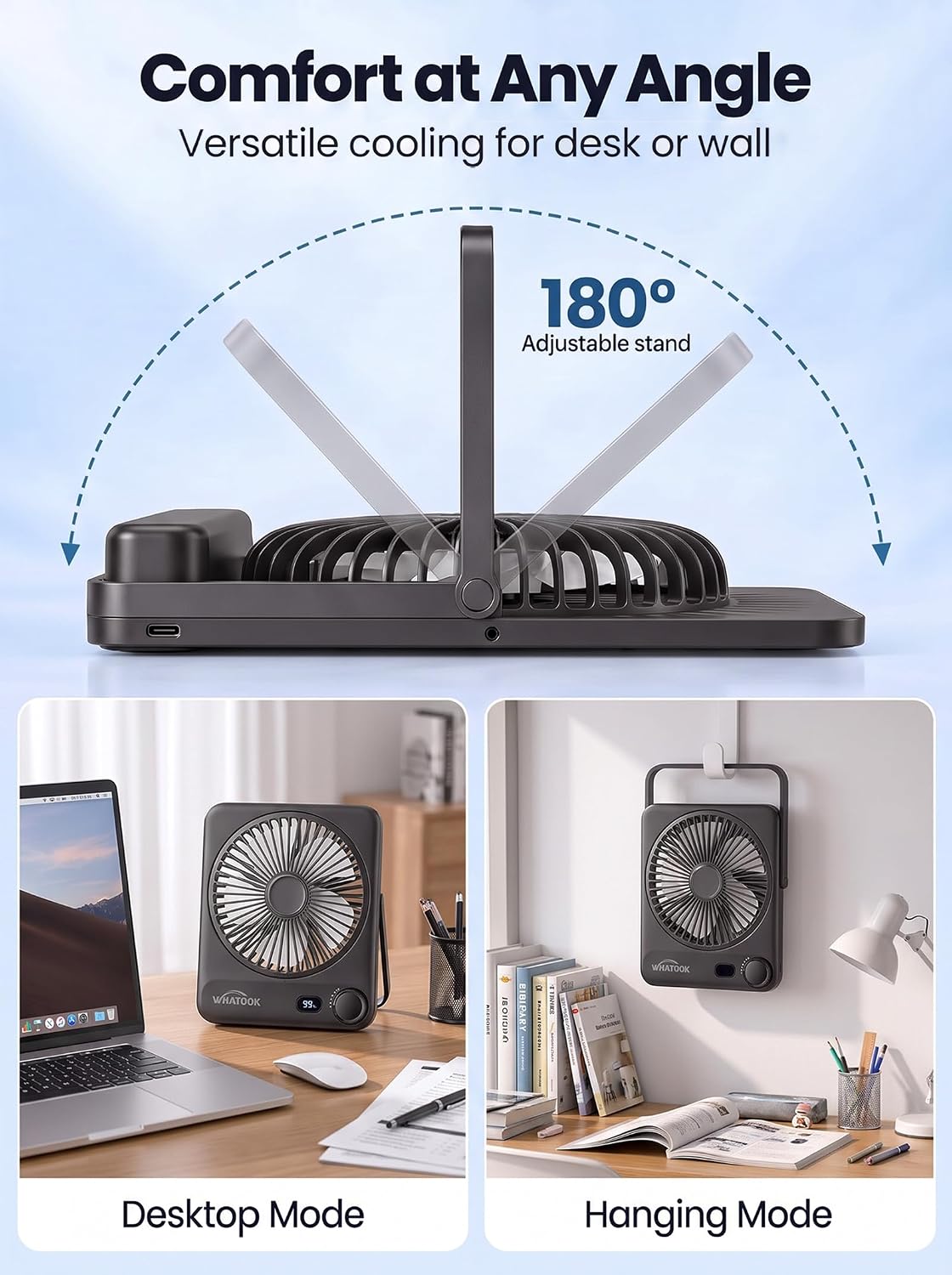 Thumbnail 6 de WHATOOK CF03 oplaadbare tafelventilator met 10.000 mAh en USB-C