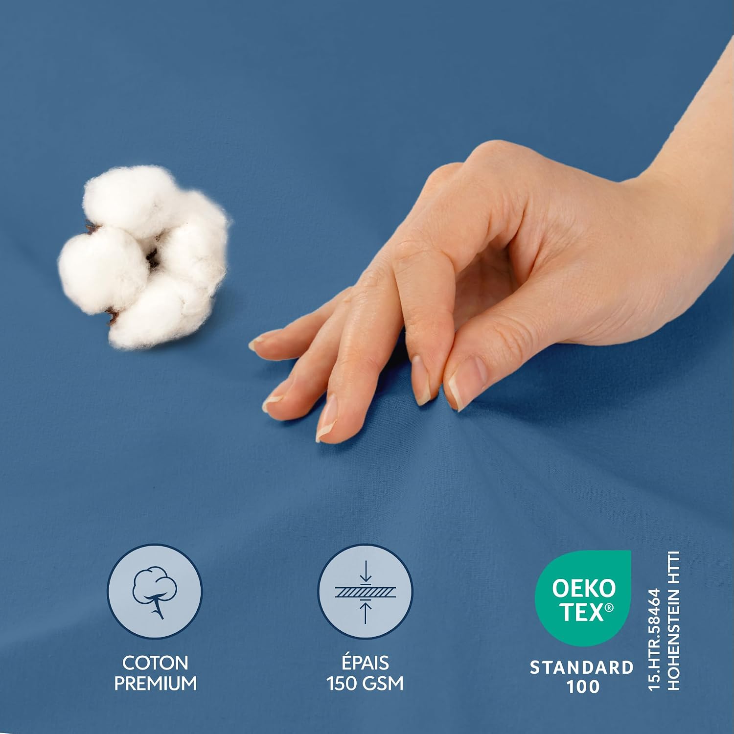 Detalle de Dreamzie Taie Oreiller 80x80 cm – Lot de 4, coton jersey 150 GSM, certifiée OEKO-TEX, Bleu