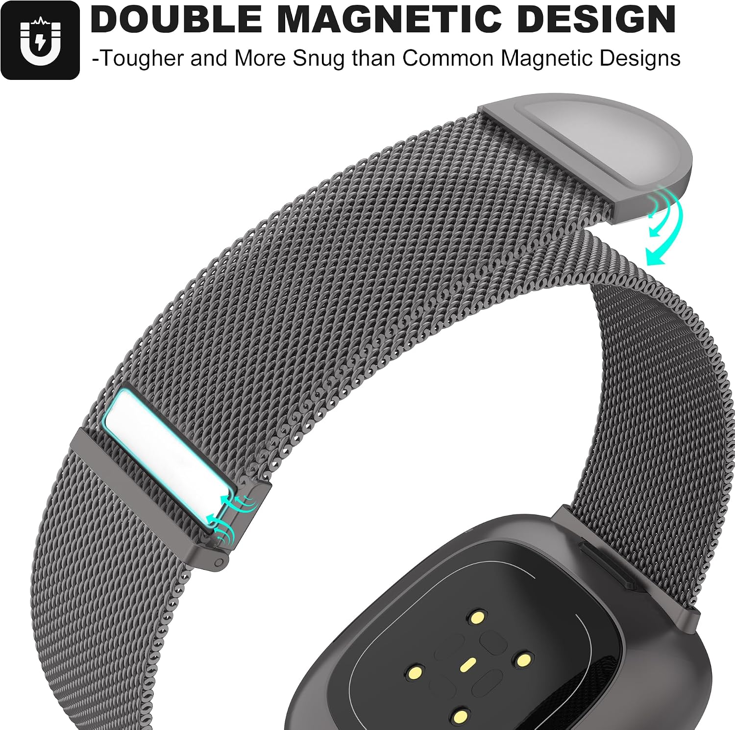 Detalle de Higgs Magnetic Mesh Strap for Fitbit Versa 3/4 & Sense 2 – Graphite