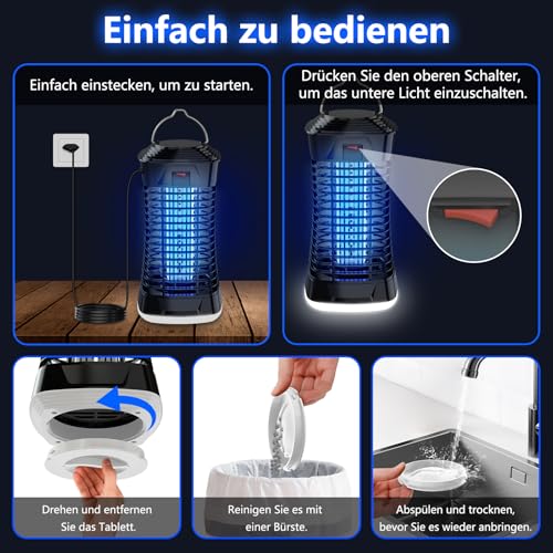 Detalle de Loowoko Mückenlampe 4200V – effektiver, chemiefreier Insektenvernichter für Innen & Überdachte Außenbereiche