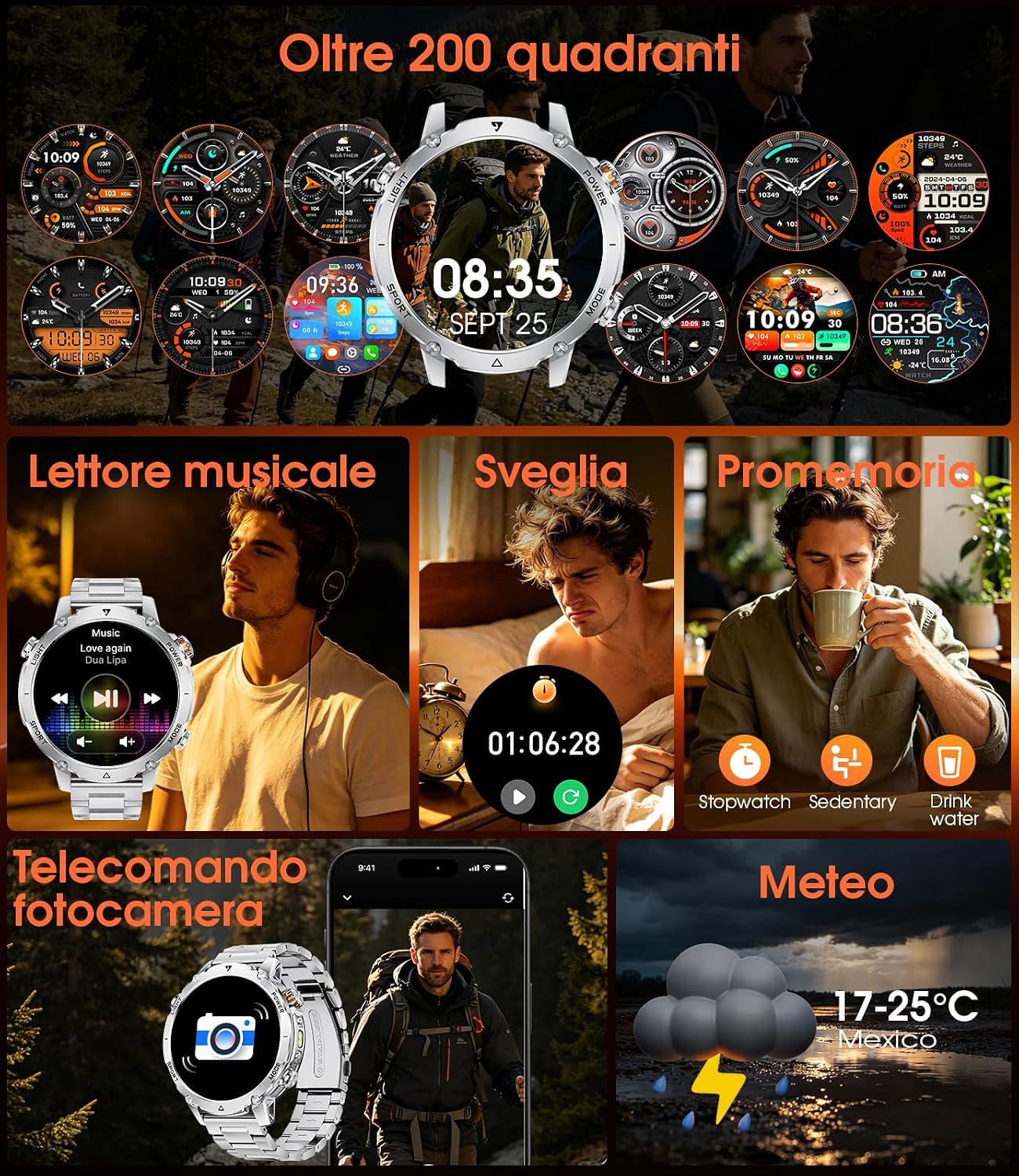 Detalle 2 de SUNKTA Smartwatch Uomo: autonomia, stile e funzionalità al servizio della salute