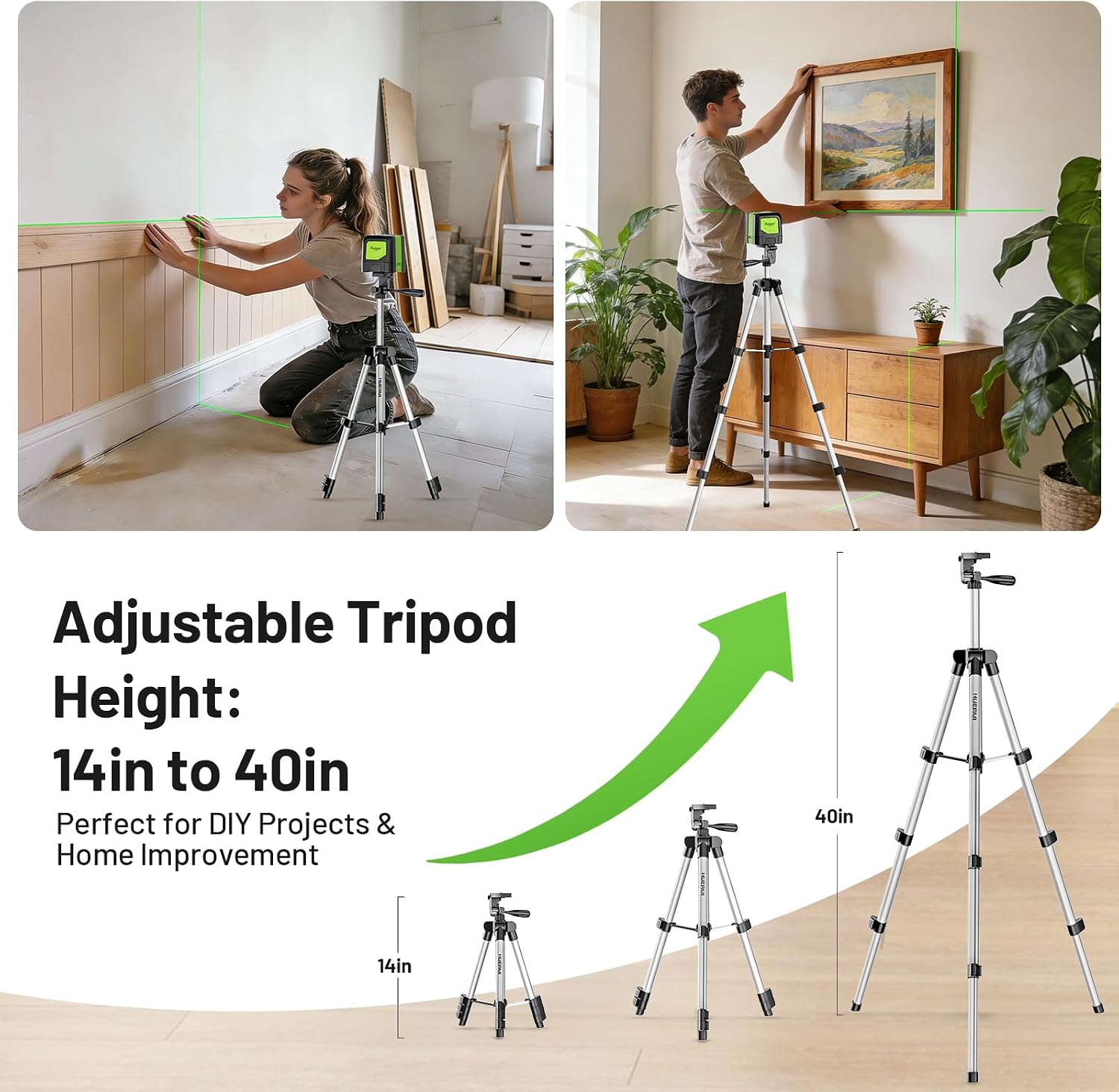 Thumbnail 3 de Huepar 9011T Green Cross Line Laser Level with Tripod, Self-Leveling