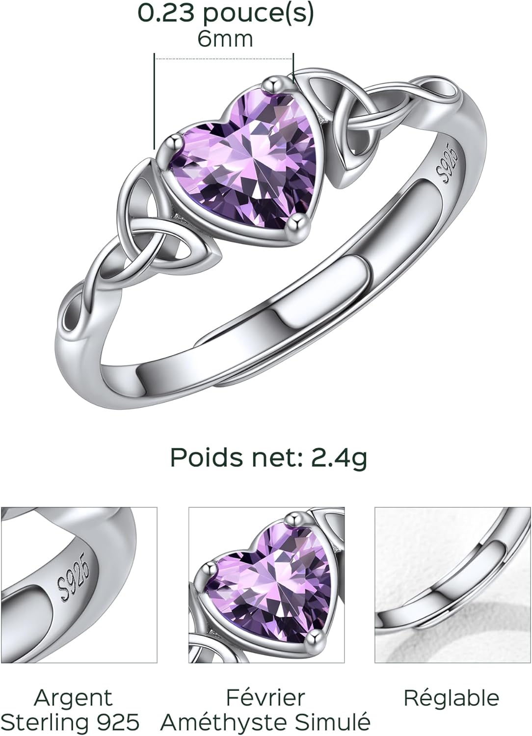 Thumbnail 5 de ChicSilver Bague Femme Argent Réglable – Anneau élégant avec pierre carré, simple et moderne