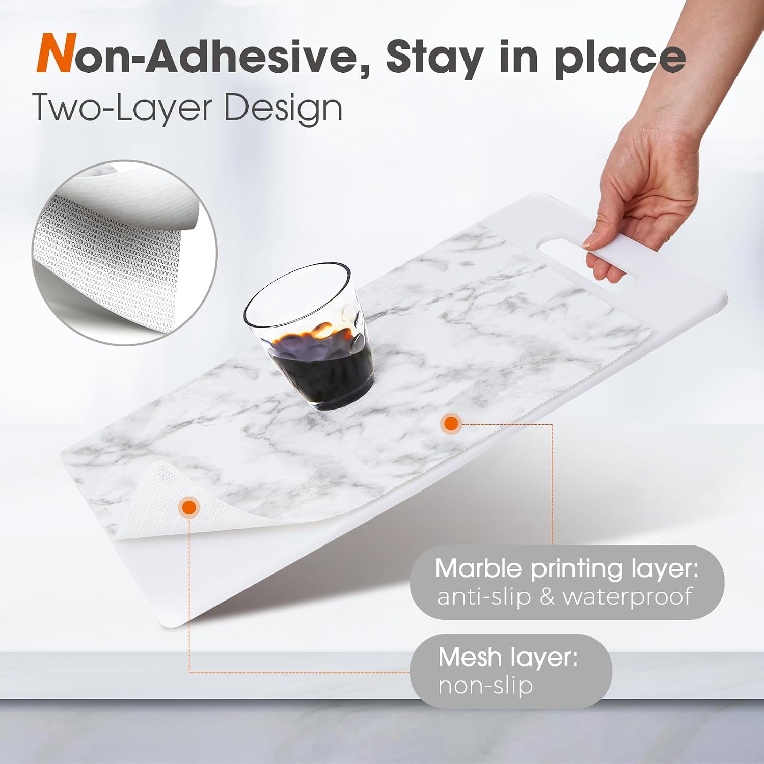 Detalle 2 de ALIUNI Drawer and Shelf Liner Non-Slip White Marble 24 in x 30 ft
