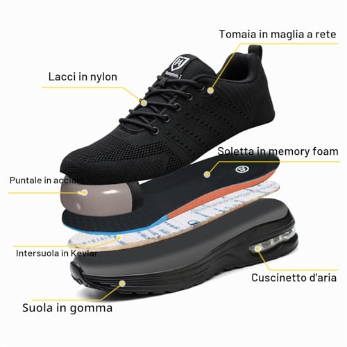 Thumbnail 6 de Baofular Scarpe Antinfortunistiche da Uomo Donna - Leggere, Traspiranti e Antiscivolo (Nero, 43 EU)
