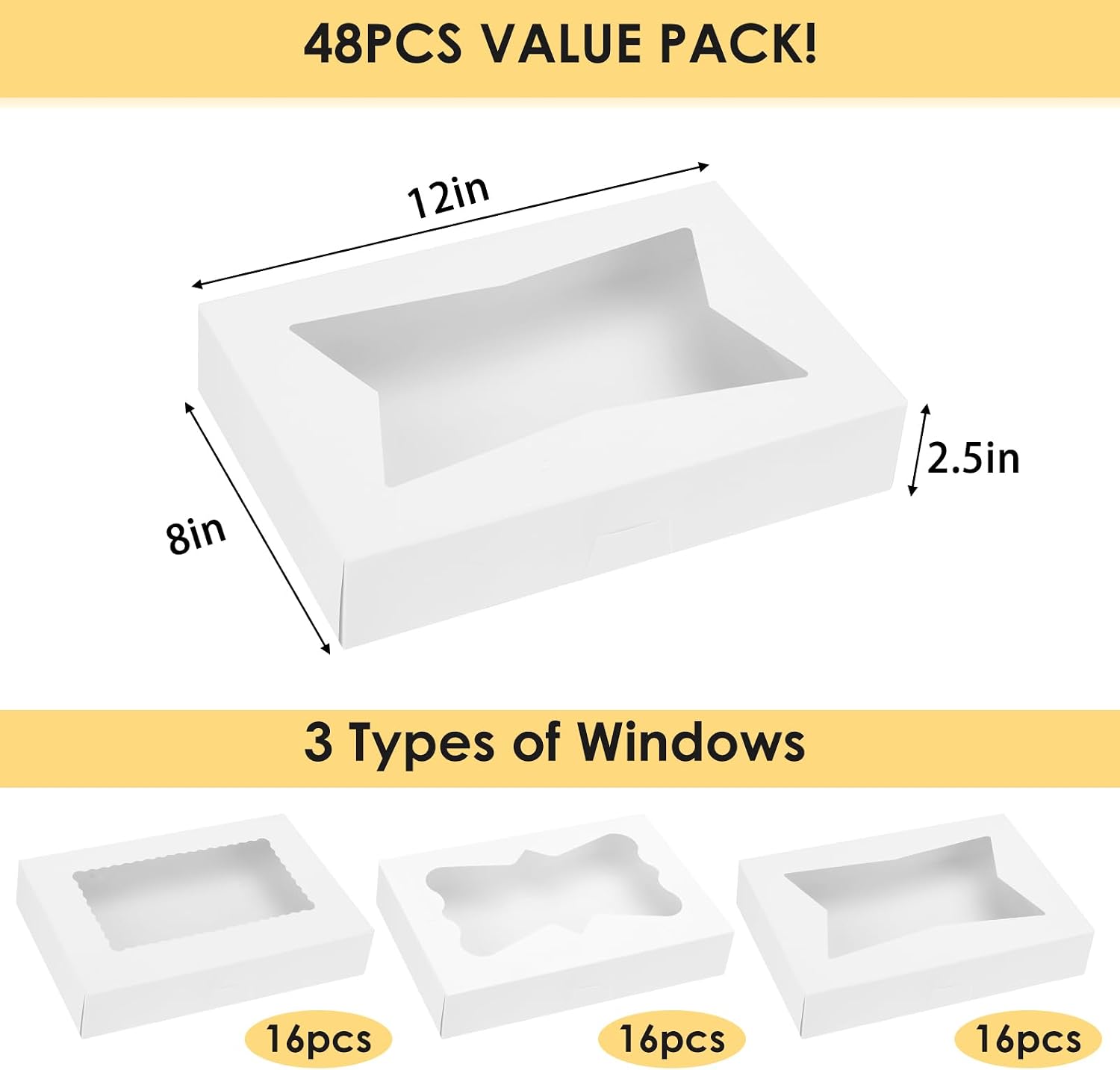 Thumbnail 1 de Moretoes 12x8x2.5-Inch Bakery Boxes, 48-Pack with Three Window Styles