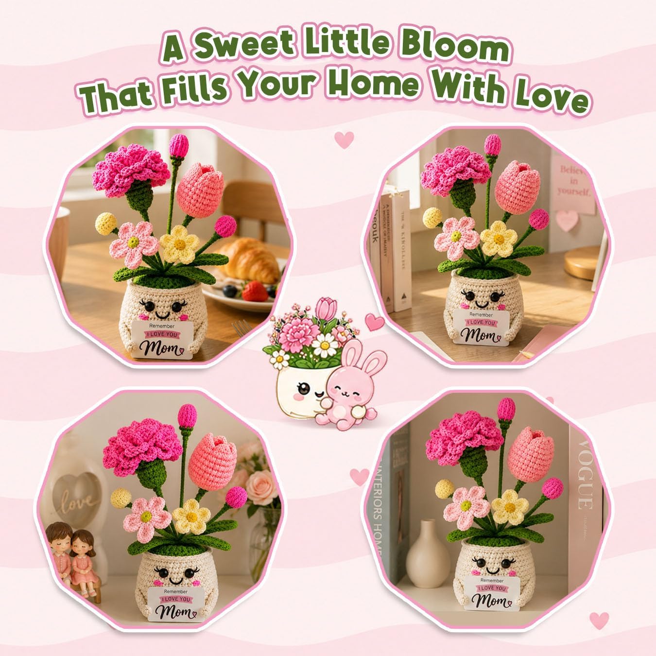 Detalle de THEGIFTY Pot-Mom-A001 Crochet Flower Pot for Mom, Wool Keepsake Decor